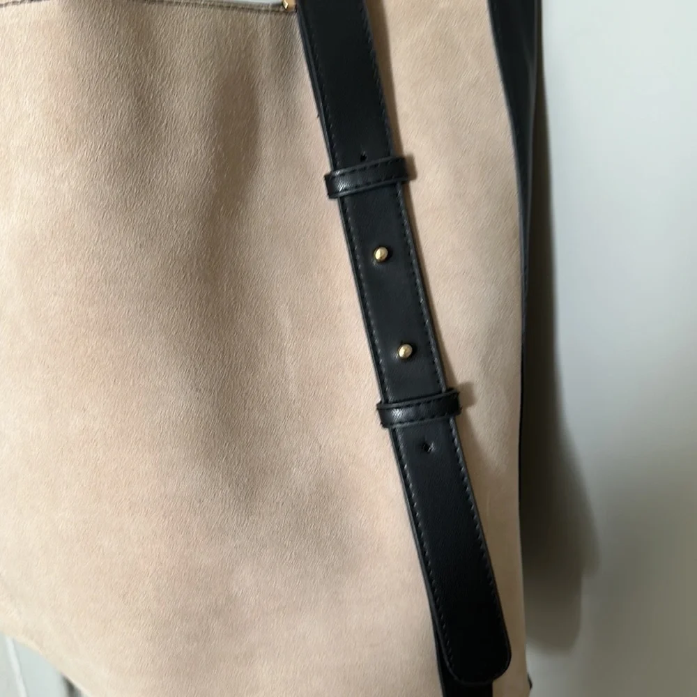 Great condition faux suede and faux leather, H&M shoulder bag, tan and black